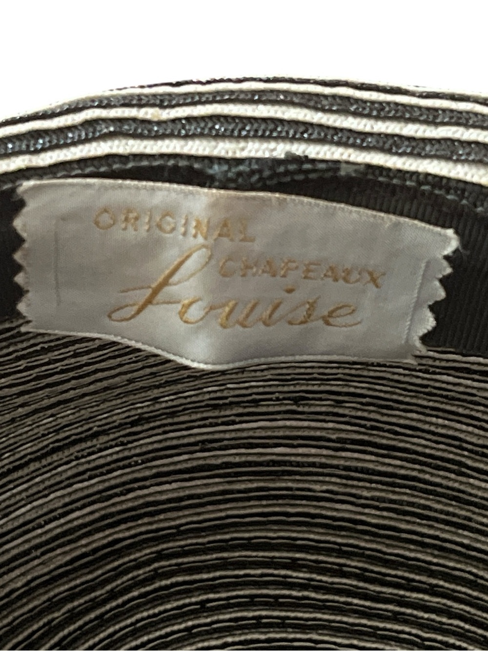 Vintage Chapeaux Louise Straw Derby Hat Black White Striped Ribbon Bow - Picture 4 of 5